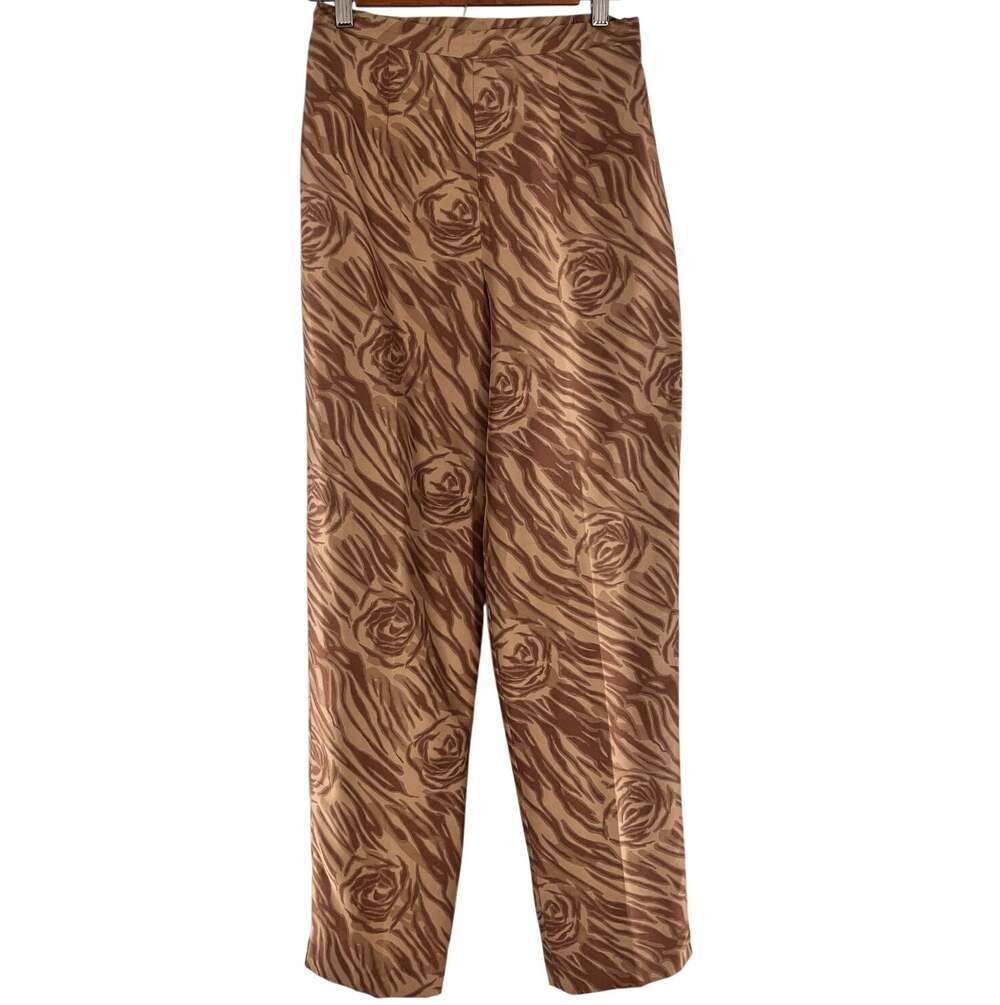 vintage Women's Adriana Papell 100% silk patterned pants tan brown abstract sz 6
